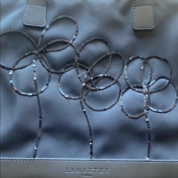 Lamarthe Paris Black Nylon and Leather Tote Bag - Picture 3 of 11